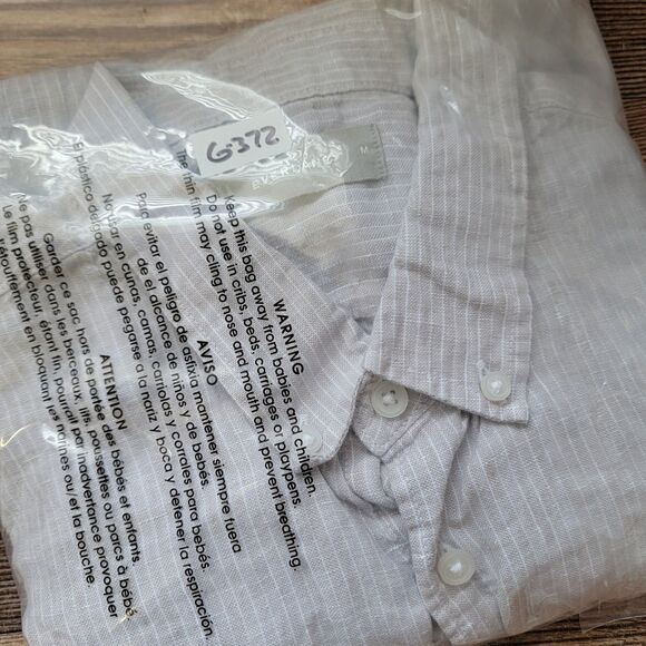 Everlane Shirt Mens M Gray White Linen Button Down Striped Pocket Preppy Casual - Picture 8 of 8